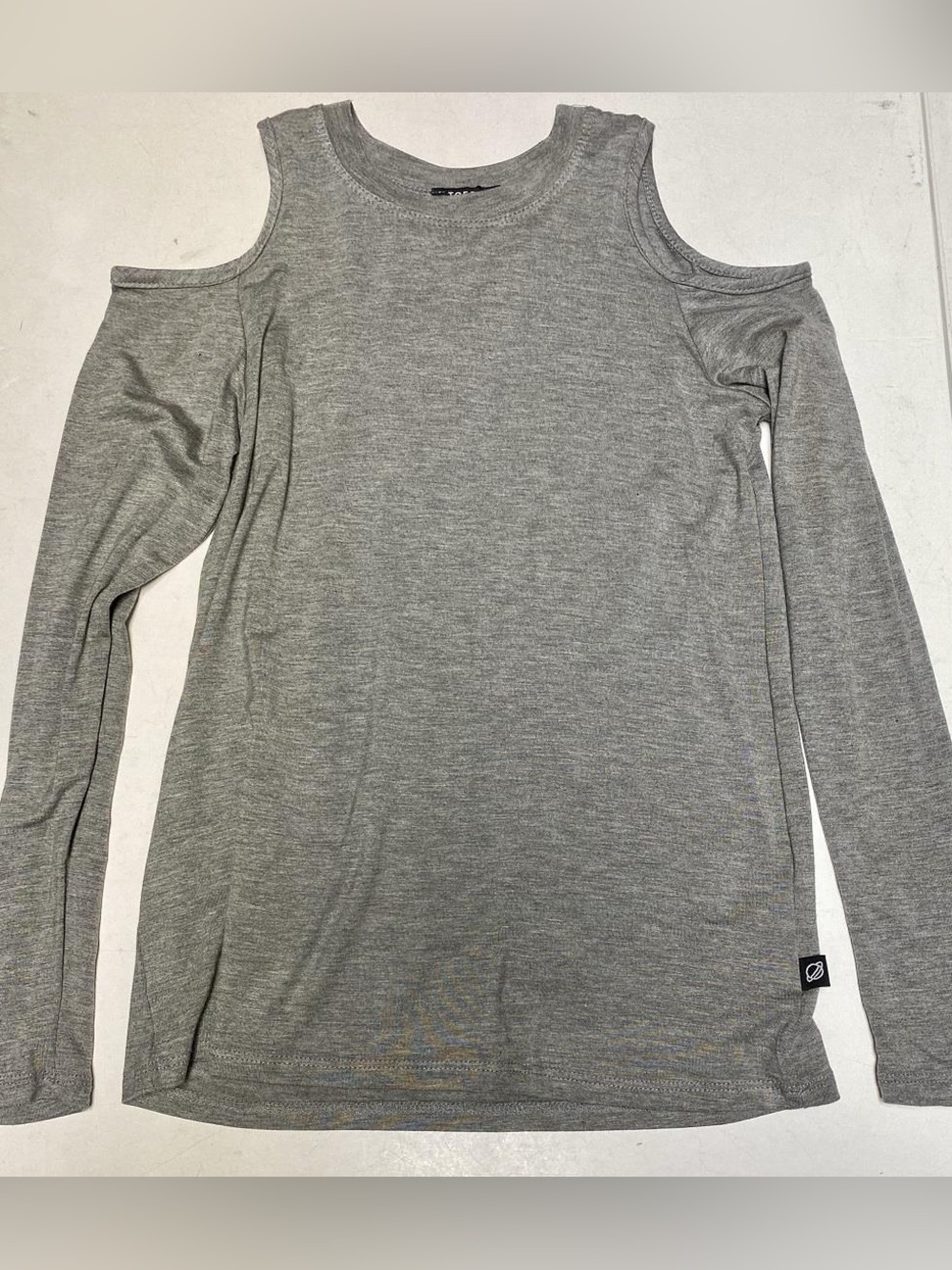 TEREZ Girl's Cold Shoulder Long Sleeve Top Shirt Grey Small